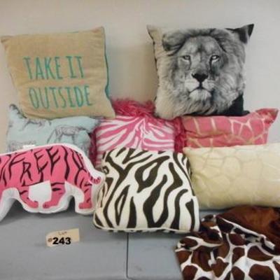 Lot 243 - Pillow Lot Animal Themes + Prints