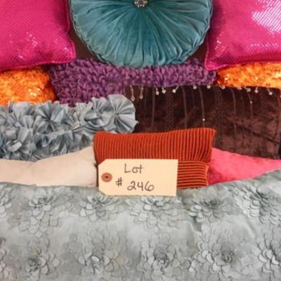 Lot 246 - Large Mixed Pillow Lot Bedding Sofas Chairs