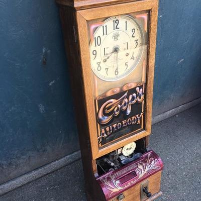 #99 - Antique International Time Recording Co. Mechanical Wood Clock