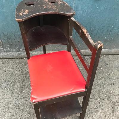 #8 - Antique Wood Telephone Bench w/ Red Vinyl Cushion