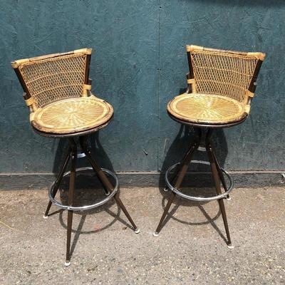 #14 - Mid Century Rattan Wicker Tiki Bar Stools