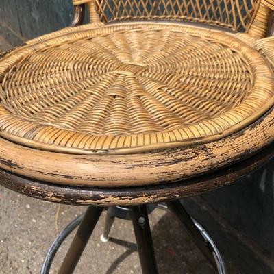 #14 - Mid Century Rattan Wicker Tiki Bar Stools