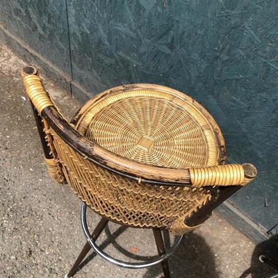 #14 - Mid Century Rattan Wicker Tiki Bar Stools