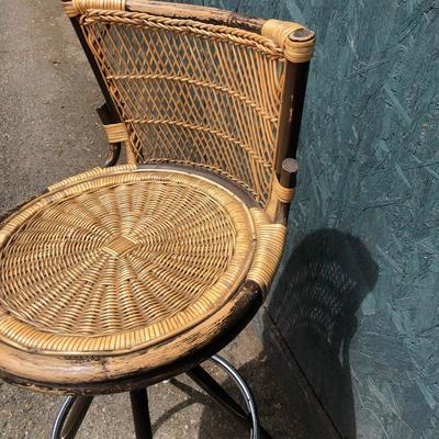 #14 - Mid Century Rattan Wicker Tiki Bar Stools