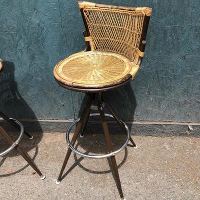 #14 - Mid Century Rattan Wicker Tiki Bar Stools