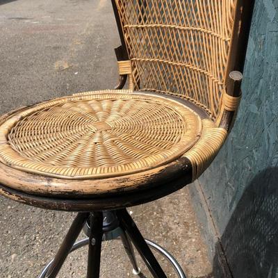 #14 - Mid Century Rattan Wicker Tiki Bar Stools