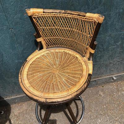 #14 - Mid Century Rattan Wicker Tiki Bar Stools