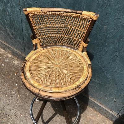 #14 - Mid Century Rattan Wicker Tiki Bar Stools