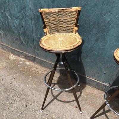 #14 - Mid Century Rattan Wicker Tiki Bar Stools