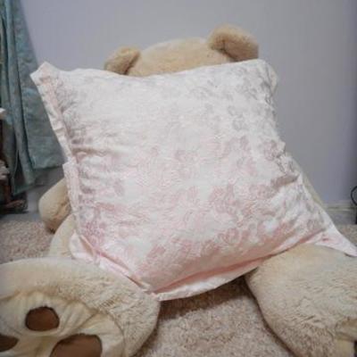 Lot 643 - Costco brand Large Floppy Teddy Bear and Pink Pillow