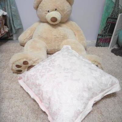 Lot 643 - Costco brand Large Floppy Teddy Bear and Pink Pillow