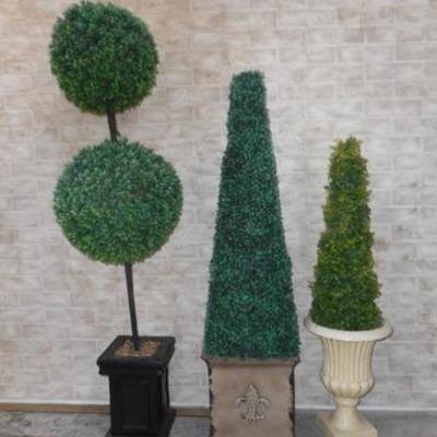 Lot 645 - 3 Plastic Topiary Style Faux Plants