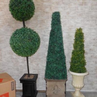 Lot 645 - 3 Plastic Topiary Style Faux Plants