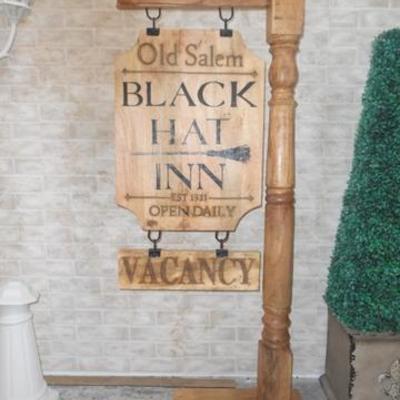 Lot 647 - 5 Foot BLACK HAT INN wooden stage prop sign decor old timey 
