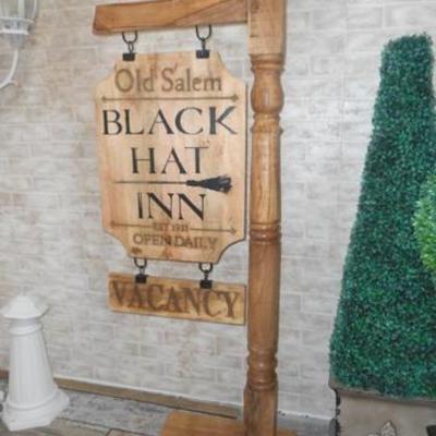 Lot 647 - 5 Foot BLACK HAT INN wooden stage prop sign decor old timey 