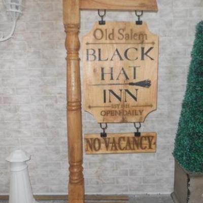 Lot 647 - 5 Foot BLACK HAT INN wooden stage prop sign decor old timey 