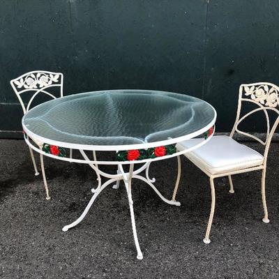 #57 - White Metal Patio Set Table and Chairs