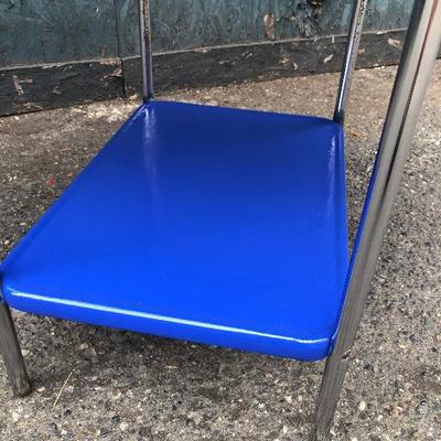#61 - Vintage Blue & Chrome Bar Cart w/Fold Out Trays