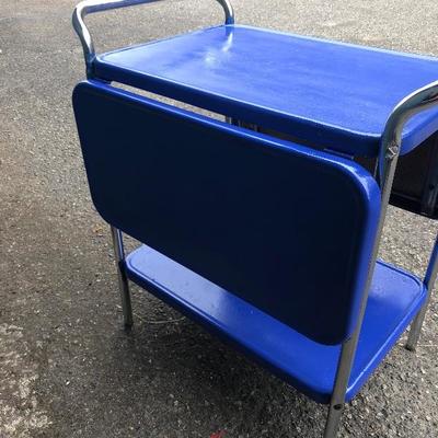 #61 - Vintage Blue & Chrome Bar Cart w/Fold Out Trays