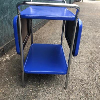 #61 - Vintage Blue & Chrome Bar Cart w/Fold Out Trays