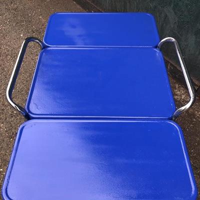 #61 - Vintage Blue & Chrome Bar Cart w/Fold Out Trays