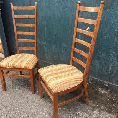 #62 - Pair of Vintage High Back Wood Chairs 