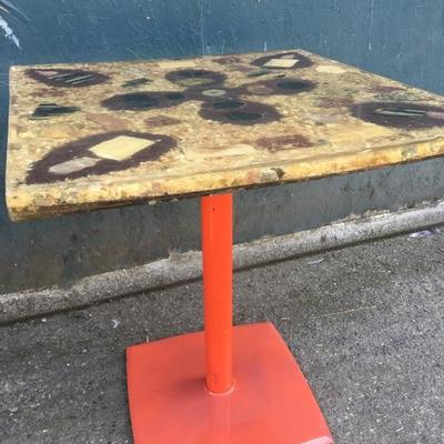 #93 - Vintage Resin Stone Cafe Table w/ Orange Base