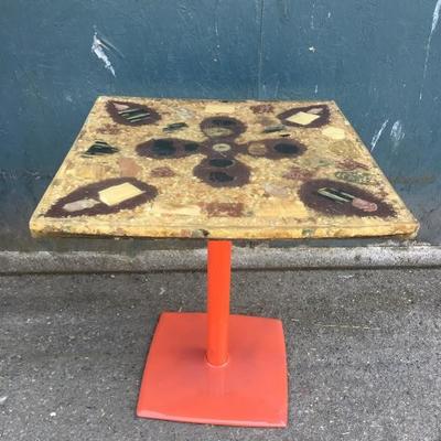 #93 - Vintage Resin Stone Cafe Table w/ Orange Base
