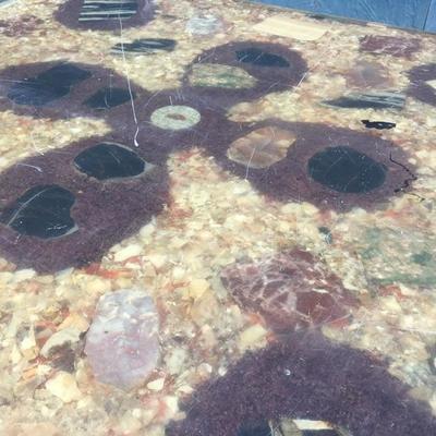 #93 - Vintage Resin Stone Cafe Table w/ Orange Base