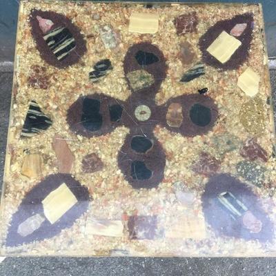 #93 - Vintage Resin Stone Cafe Table w/ Orange Base