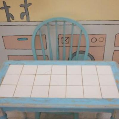 Lot 659 - Vintage Shabby Chic Tile Top Table & Wooden Chair