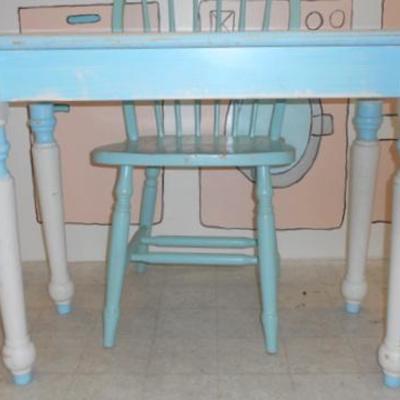 Lot 659 - Vintage Shabby Chic Tile Top Table & Wooden Chair