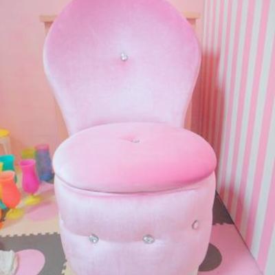 Lot 666 - Childs Nightstand & Pink Upholstered Tuffed Chair