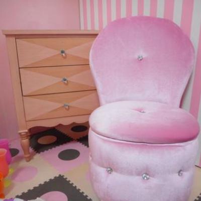 Lot 666 - Childs Nightstand & Pink Upholstered Tuffed Chair