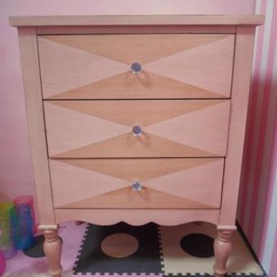 Lot 666 - Childs Nightstand & Pink Upholstered Tuffed Chair