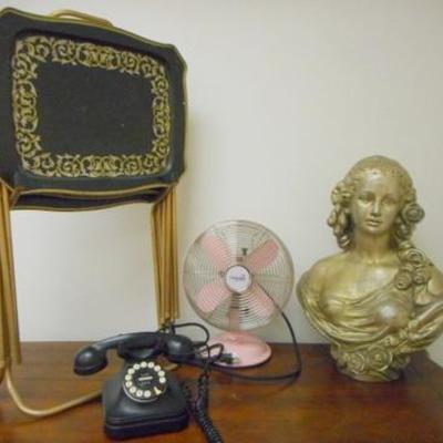 Lot 672 - 4 pcs / Goldtone Bust, Pink Fan, Old Fashioned Style Phone