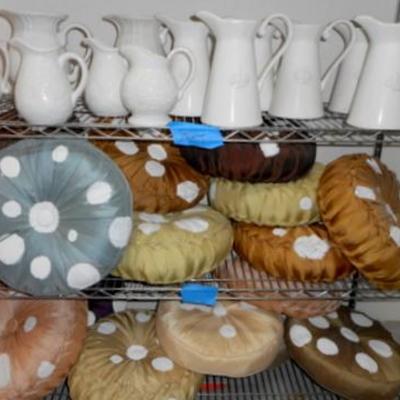 Lot 812 - Lot of Ceramic Pitchers & Polka Dot Pillows