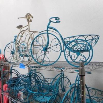 Lot 813 - Metal Bicycles, Metal Bins w/ Stainless Bakers Rack 