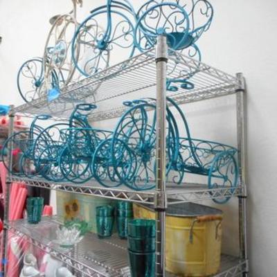 Lot 813 - Metal Bicycles, Metal Bins w/ Stainless Bakers Rack 