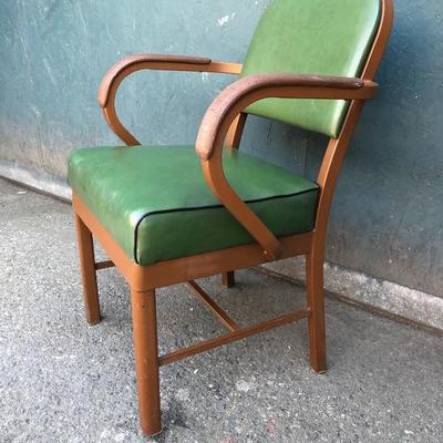 #50 - Vintage Green Leather Y&E Steel Chair by Harter