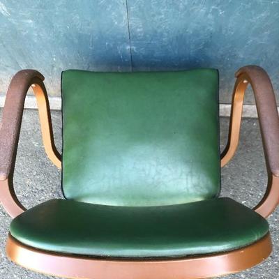 #50 - Vintage Green Leather Y&E Steel Chair by Harter