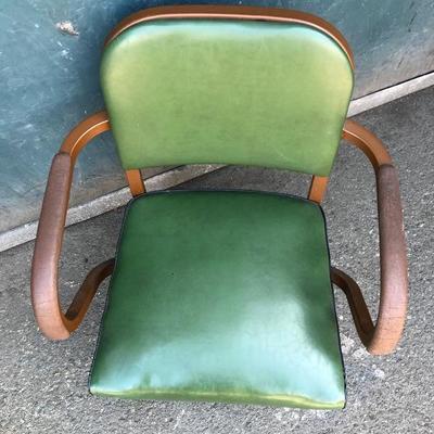 #50 - Vintage Green Leather Y&E Steel Chair by Harter