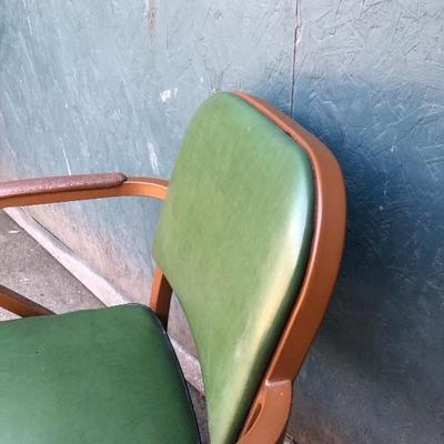 #50 - Vintage Green Leather Y&E Steel Chair by Harter