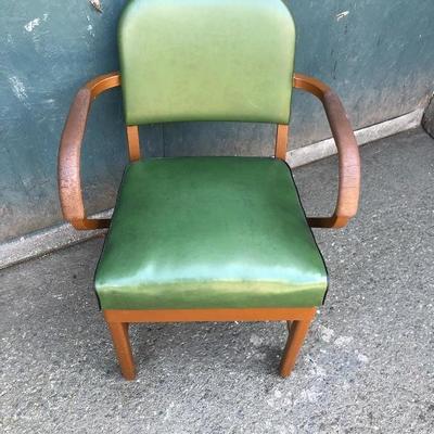 #50 - Vintage Green Leather Y&E Steel Chair by Harter