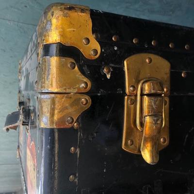 #97 - Vintage Trunk w/ Travel Stickers and Gold Details