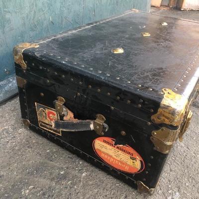 #97 - Vintage Trunk w/ Travel Stickers and Gold Details