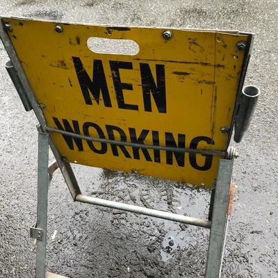 #104 - Vintage Steel Frame "Men Working" A-Frame Sign 