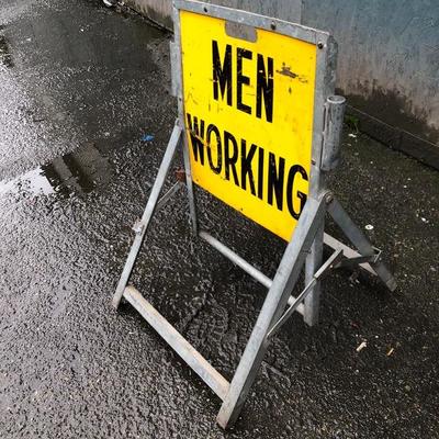#104 - Vintage Steel Frame "Men Working" A-Frame Sign 