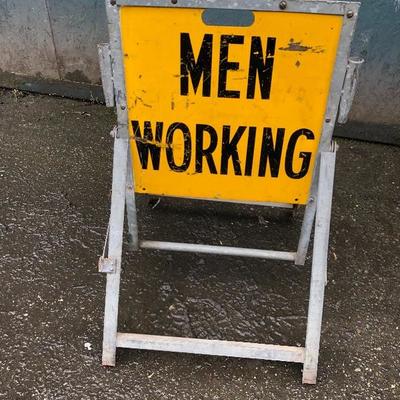 #104 - Vintage Steel Frame "Men Working" A-Frame Sign 