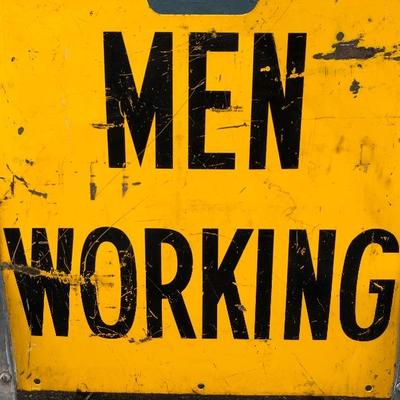 #104 - Vintage Steel Frame "Men Working" A-Frame Sign 